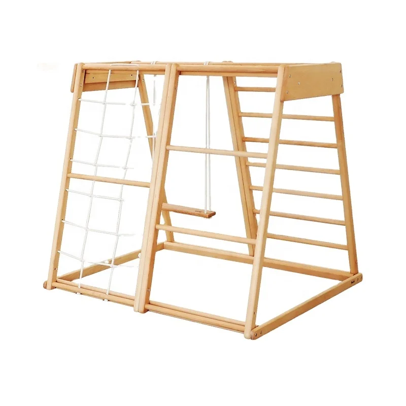 Kids Outdoor Wooden Climbing Frame - 子供用屋外ロープはしご 木製おもちゃ 室内木製クライミングフレーム