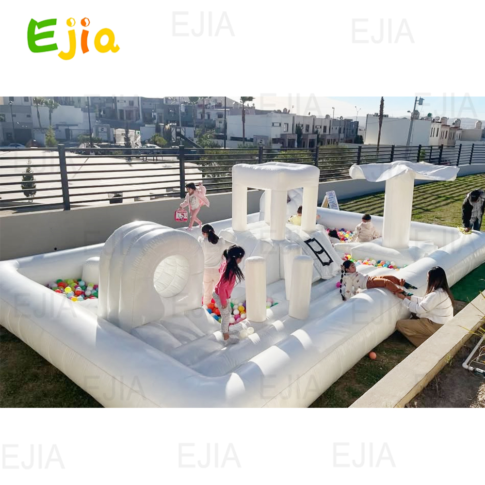 Kids Outdoor Obstacle Course Equipment - インフレータブルバウンサーウォータースライドプール白幼稚園大型インフレータブル遊び場障害物コース子供のためのソフトプレイ機器