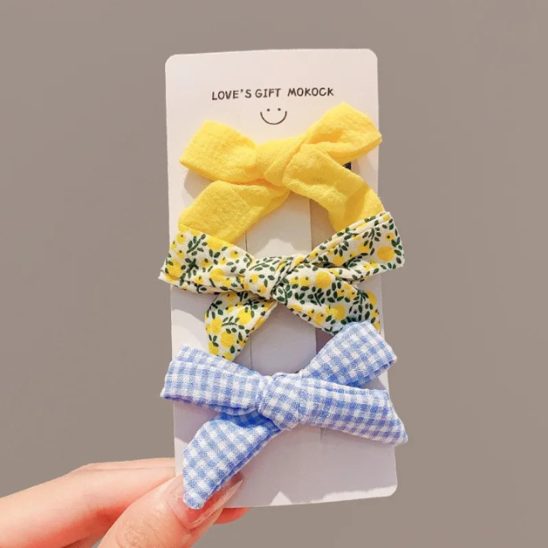 Kids Outdoor Decor - 韓国風パストラルキッズヘアクリップセット 可愛いギンガムチェック柄・花柄・無地のリボン 髪を痛めないフルラップ幼児用女の子ヘアアクセサリー