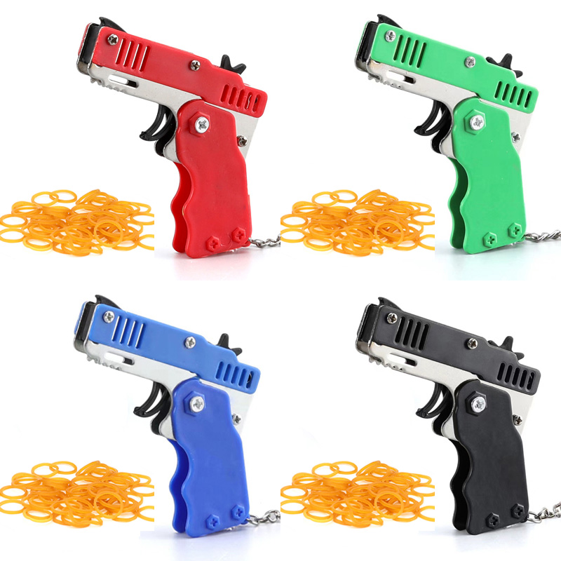 Kids Outdoor Games For Party - ミニキーホルダーゴムバンド銃のおもちゃ金属折りたたみゴムバンドランチャーおもちゃの銃射撃ピストル子供の野外活動パーティーゲーム