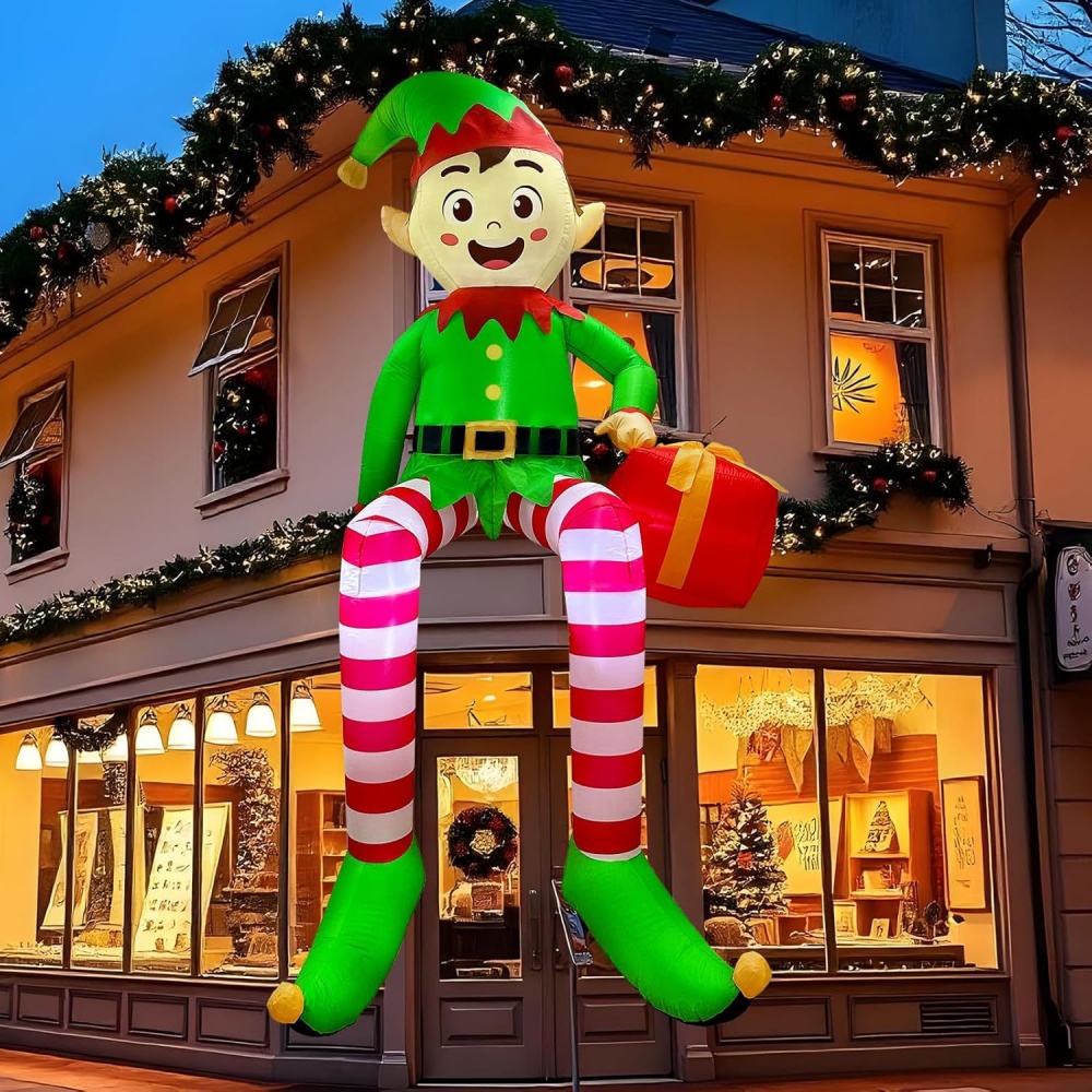Kids Outdoor Decor - 8FT クリスマスインフレータブル座っているエルフ装飾 LED ライト子供クリスマスインフレータブルおもちゃ屋外中庭の庭の装飾ギフト