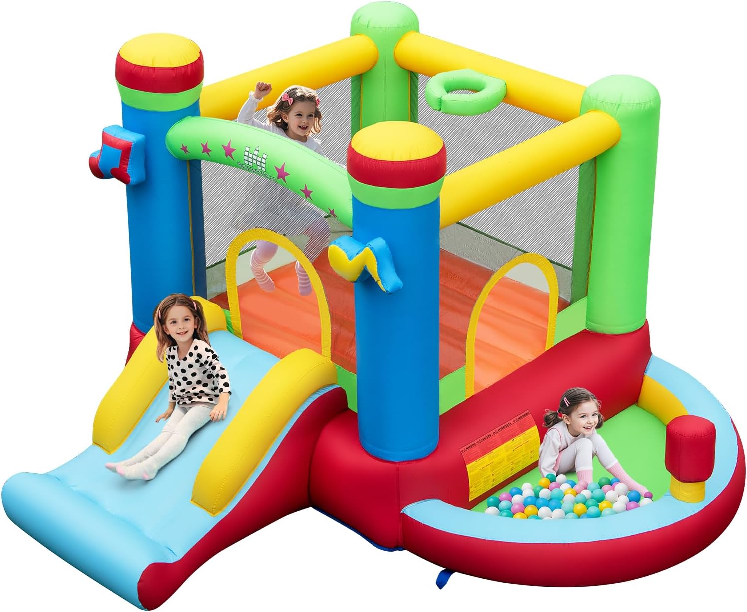 Kids Outdoor House - ボールプール付きインフレータブルバウンスハウス、3歳から12歳のお子様向け屋内外兼用大型ジャンプエリア付きバウンスハウス、バスケットボールフープ付き、バウンスH