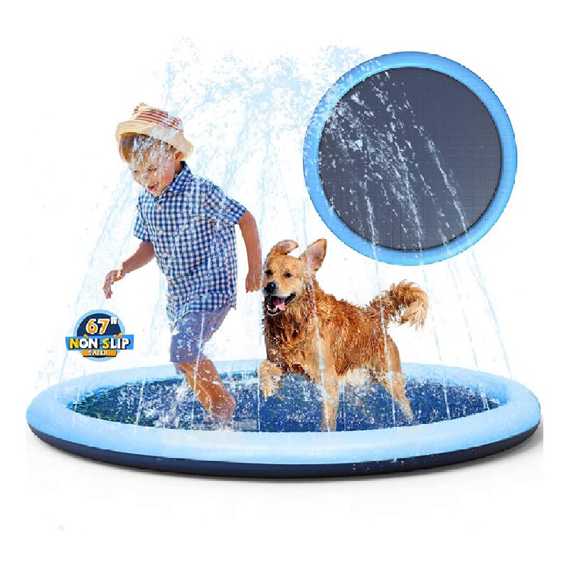 Kids Outdoor Mat Waterproof - 厚みのある滑り止め加工の子供用ドッグスプラッシュマット、幼児用プール、防水サマーアウトドアウォータートイ（子供とペット用）