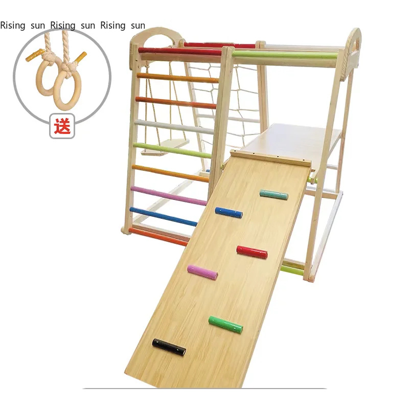 Kids Outdoor Wooden Climbing Frame - 木製クライミングフレーム屋内遊具 室内キッズアクティビティ クライマー はしご スイング スライド