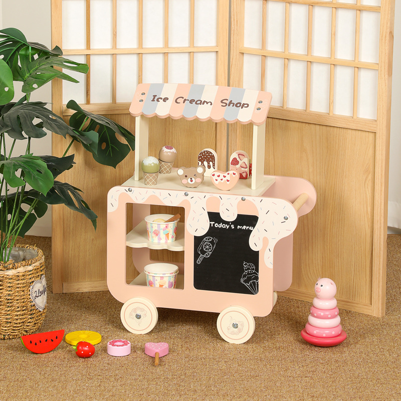 Kids Outdoor Chalkboard - 子供のおもちゃ木製アイスクリームカートミニチュア食品ベビーアクセサリーモンテッソーリ描画おもちゃ子供の魔法の黒板女の子のおもちゃ