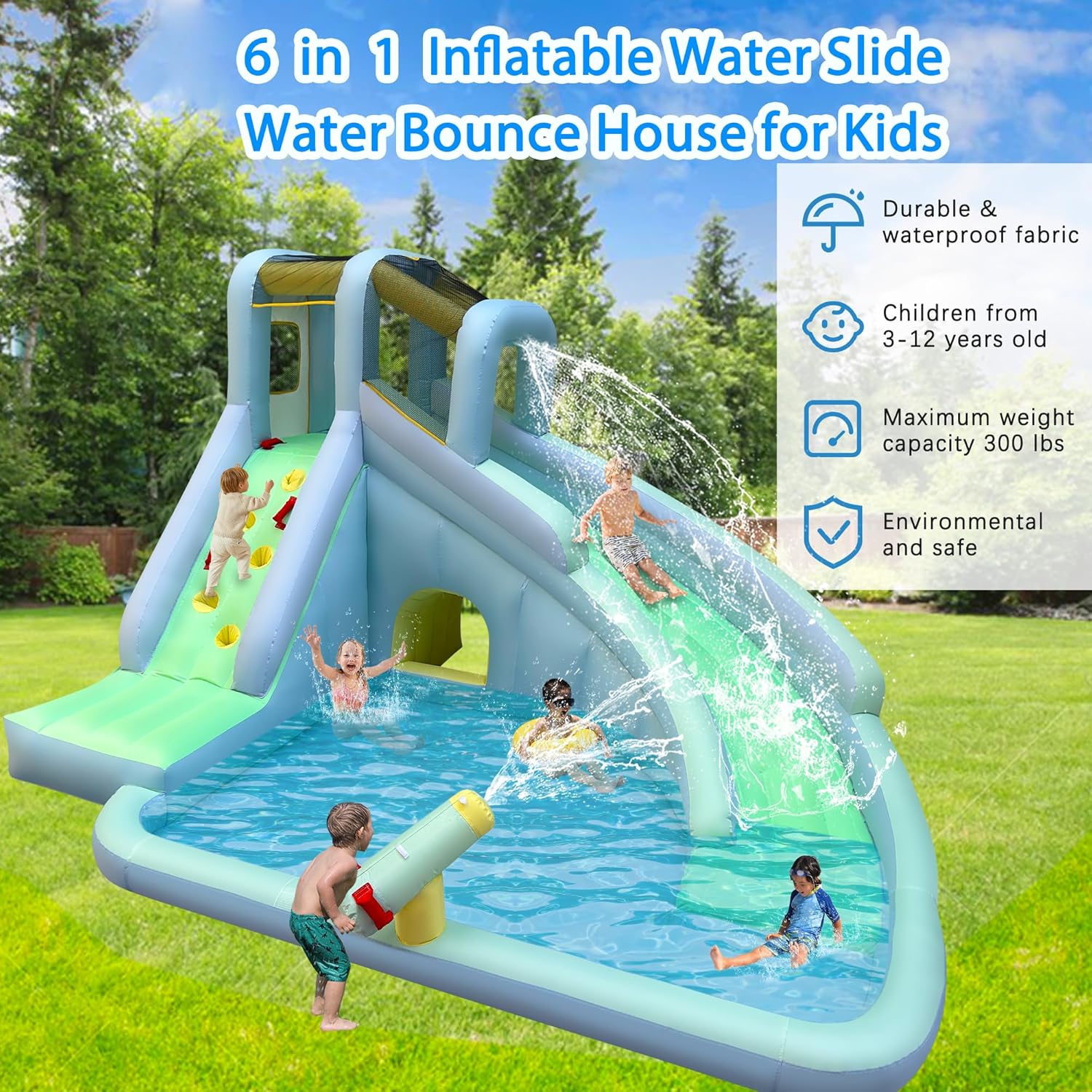 6in1 インフレータブルキッズバウンスハウス ウォーターパ - Kids Outdoor House のレビューと価格