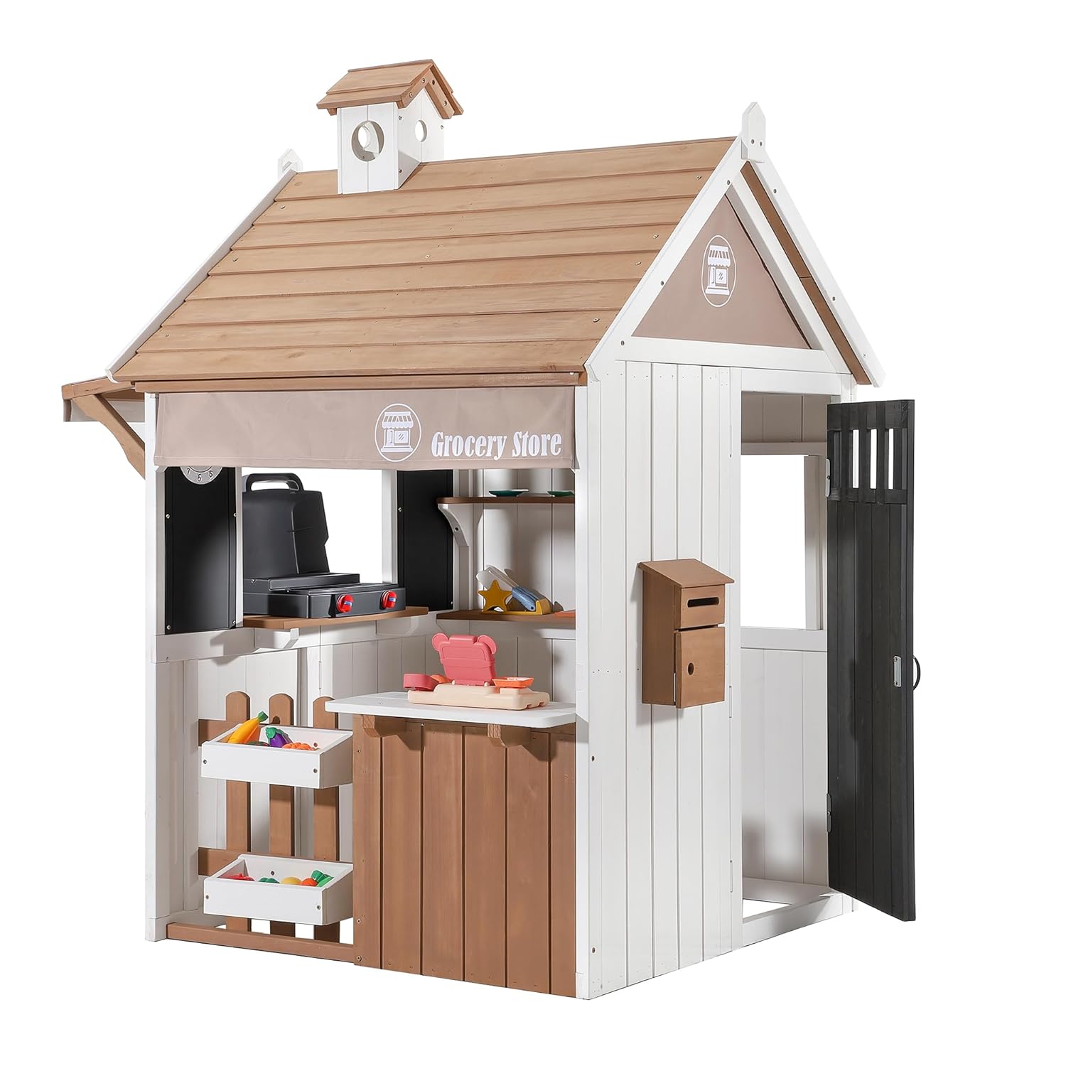 2in1 シダーウッド製キッズ屋外プレイハウス、グリルステー - Kids Outdoor Chalkboard のレビューと価格