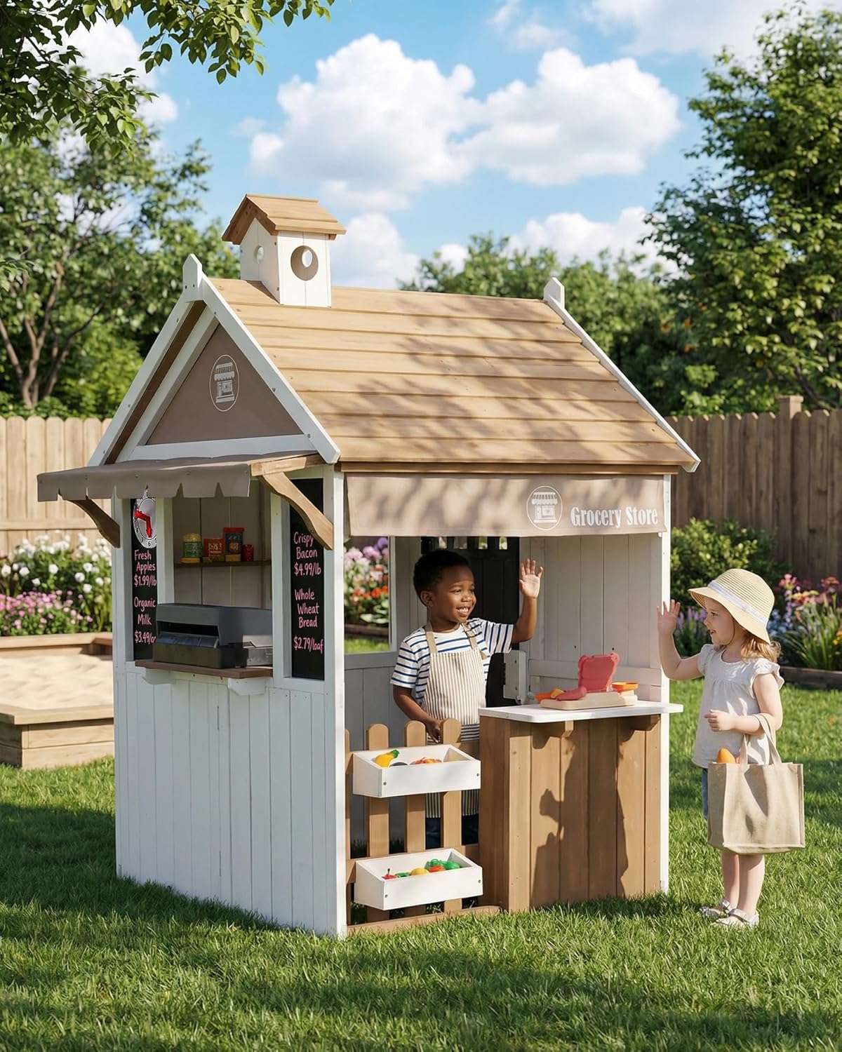 2in1 シダーウッド製キッズ屋外プレイハウス、グリルステー - Kids Outdoor Chalkboard のレビューと価格