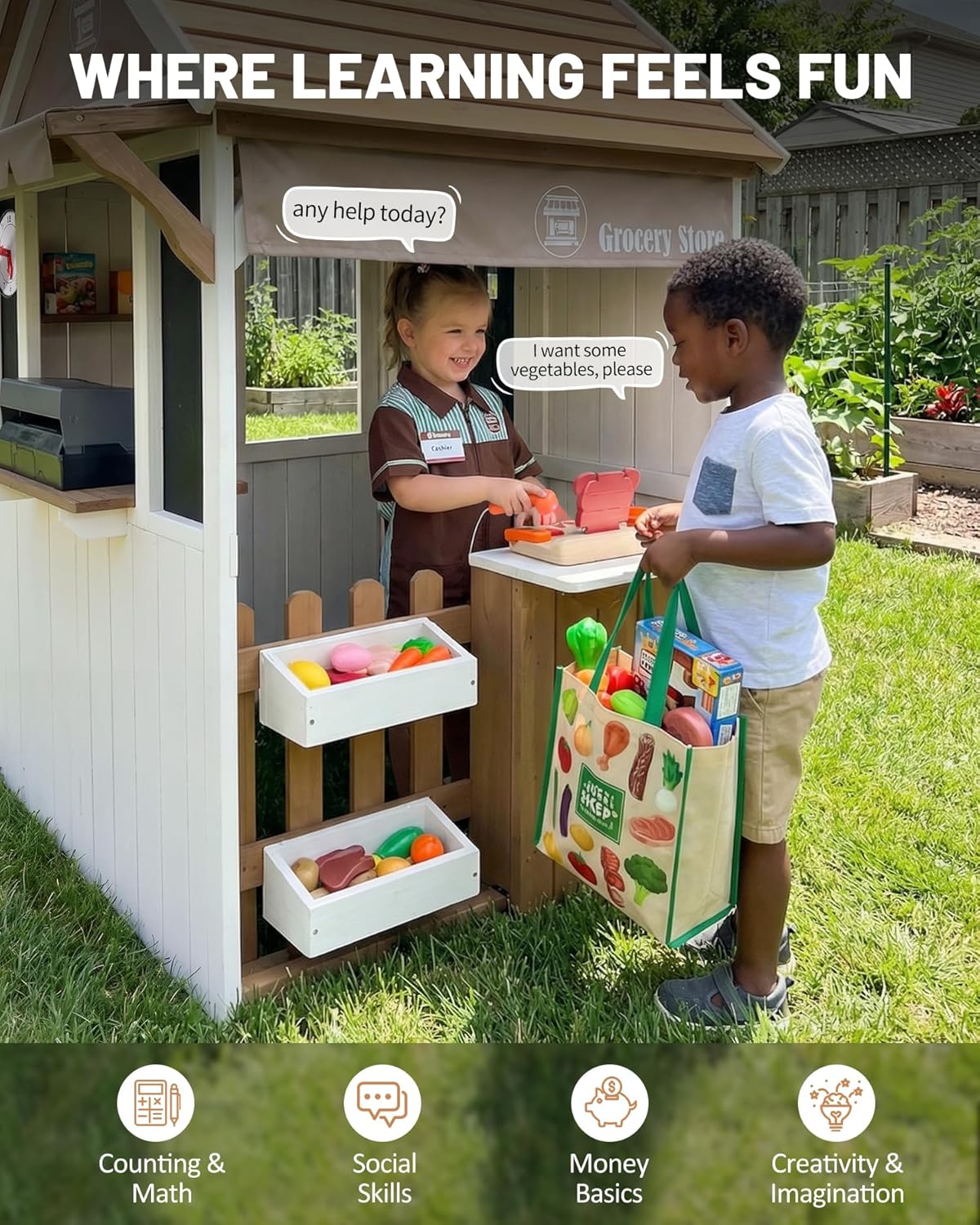 2in1 シダーウッド製キッズ屋外プレイハウス、グリルステー - Kids Outdoor Chalkboard のレビューと価格