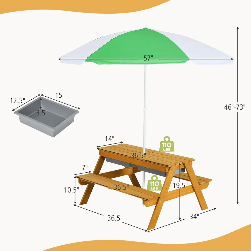 3in1高さ調節可能傘付きキッズピクニックテーブル、水遊び＆ - Kids Outdoor Water Table のレビューと価格