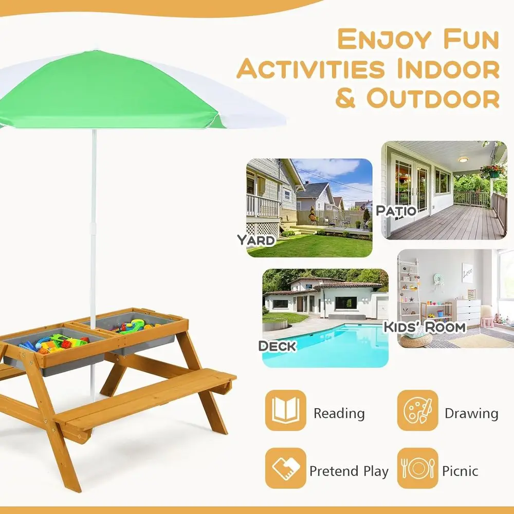 3in1高さ調節可能傘付きキッズピクニックテーブル、水遊び＆ - Kids Outdoor Water Table のレビューと価格