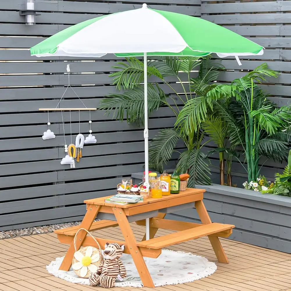 4-in-1木製砂場＆水遊びピクニックテーブル、取り外し可能 - Kids Outdoor Water Table のレビューと価格
