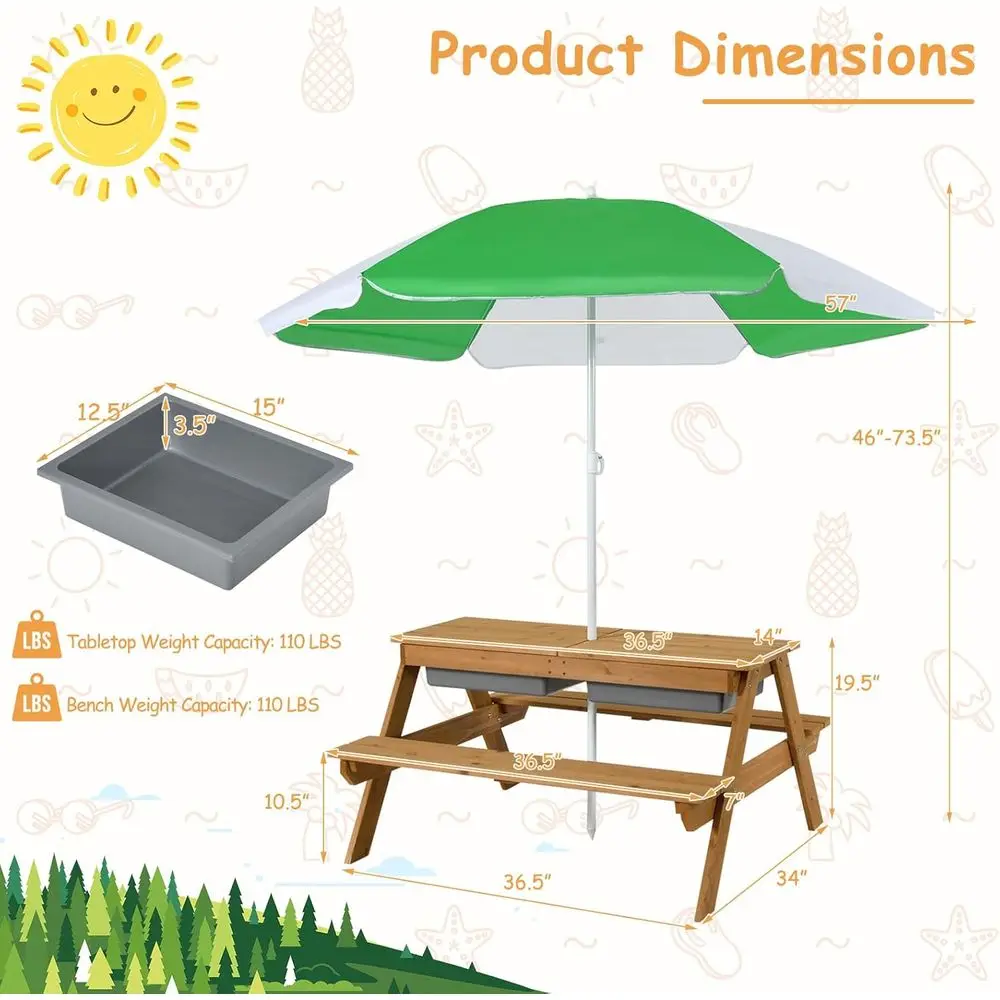 4-in-1木製砂場＆水遊びピクニックテーブル、取り外し可能 - Kids Outdoor Water Table のレビューと価格