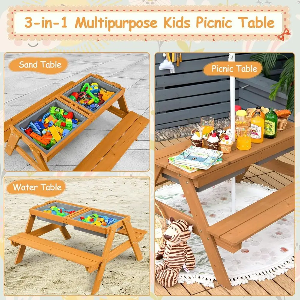 4-in-1木製砂場＆水遊びピクニックテーブル、取り外し可能 - Kids Outdoor Water Table のレビューと価格
