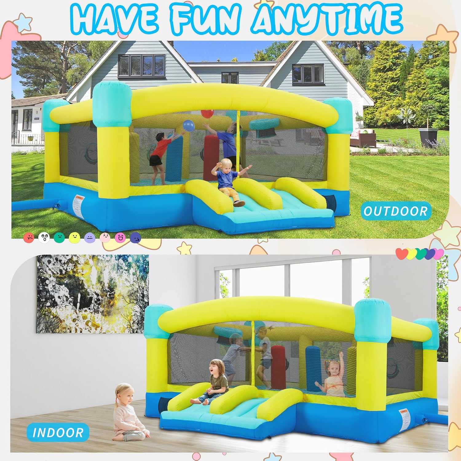 大型バウンスハウス、15 x 14.8フィートの子供用インフ - Kids Outdoor House のレビューと価格