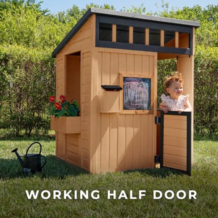 屋外用子供用プレイハウス：杉材、白灰色、モダンな農家風デザイ - Kids Outdoor Chalkboard のレビューと価格