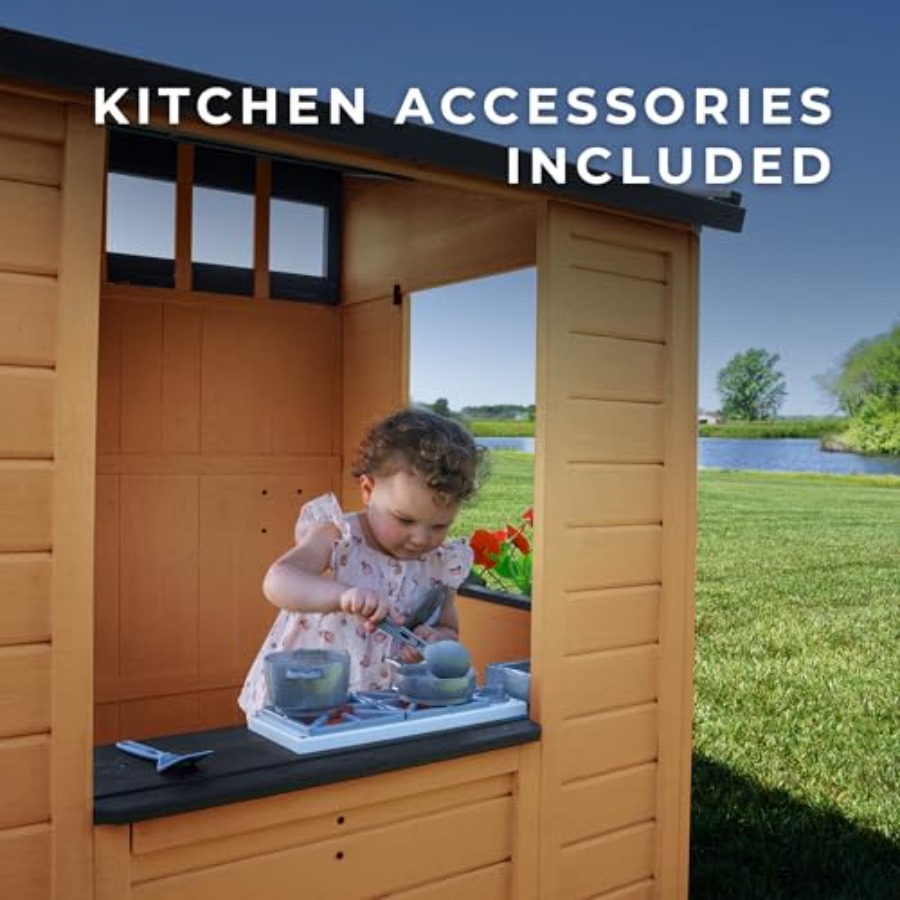 屋外用子供用プレイハウス：杉材、白灰色、モダンな農家風デザイ - Kids Outdoor Chalkboard のレビューと価格