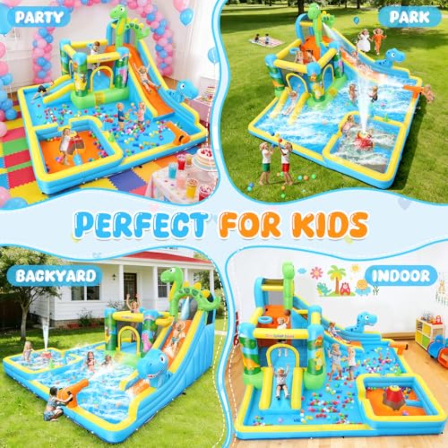 屋外裏庭用インフレータブルウォータースライド：恐竜テーマの1 - Kids Outdoor House のレビューと価格