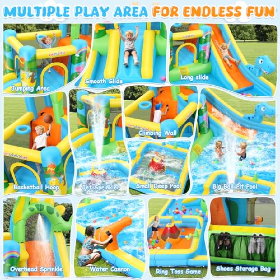 屋外裏庭用インフレータブルウォータースライド：恐竜テーマの1 - Kids Outdoor House のレビューと価格