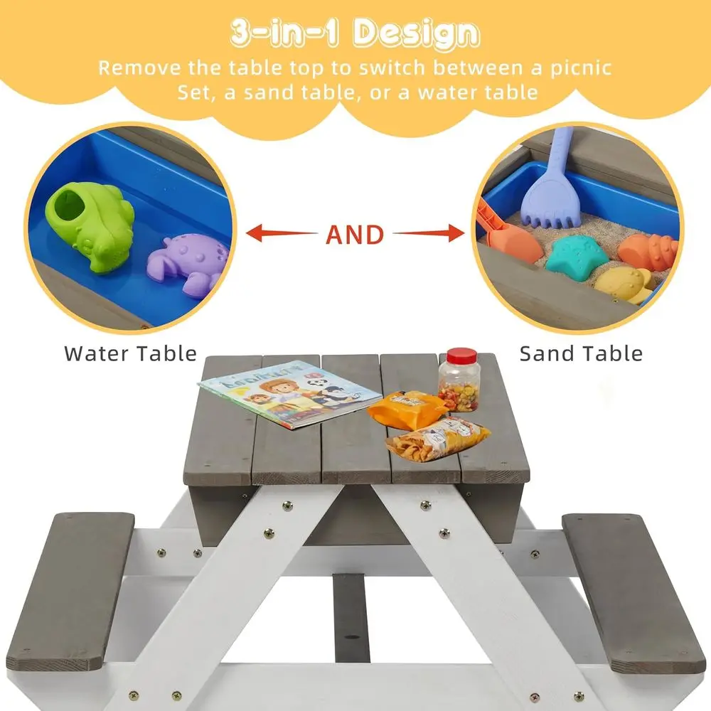子供用3-in-1木製ピクニックテーブル、屋外砂場・水遊び用 - Kids Outdoor Water Table のレビューと価格