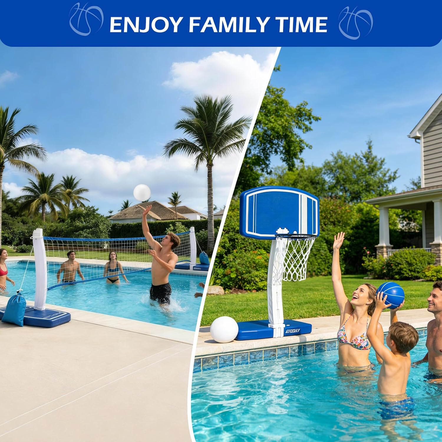 地上プール用バスケットボールフープとバレーボールネット2-i - Kids Outdoor Fun のレビューと価格