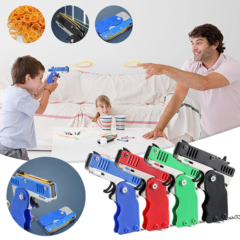 ミニキーホルダーゴムバンド銃のおもちゃ金属折りたたみゴムバン - Kids Outdoor Games For Party のレビューと価格
