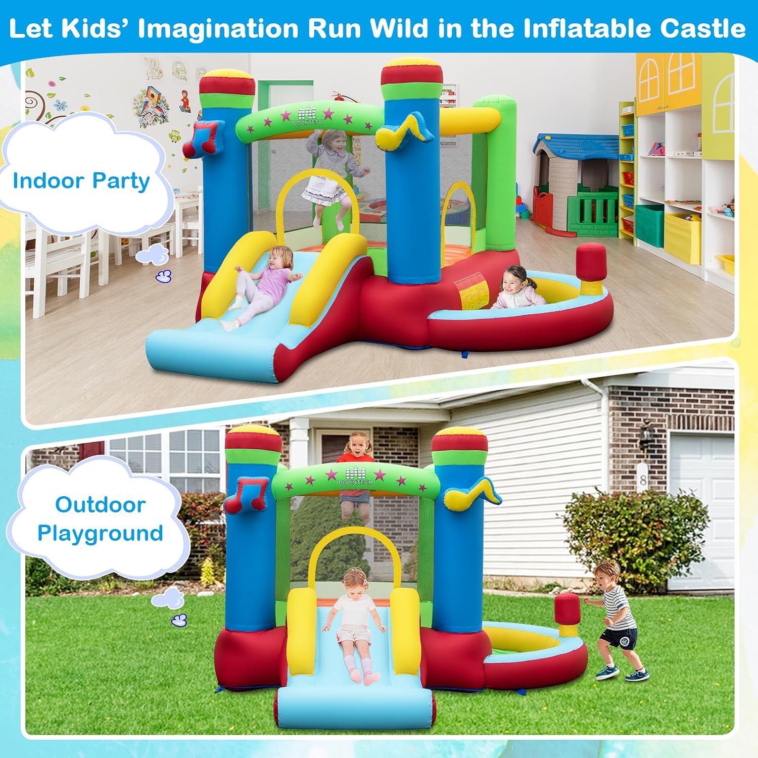 ボールプール付きインフレータブルバウンスハウス、3歳から12 - Kids Outdoor House のレビューと価格