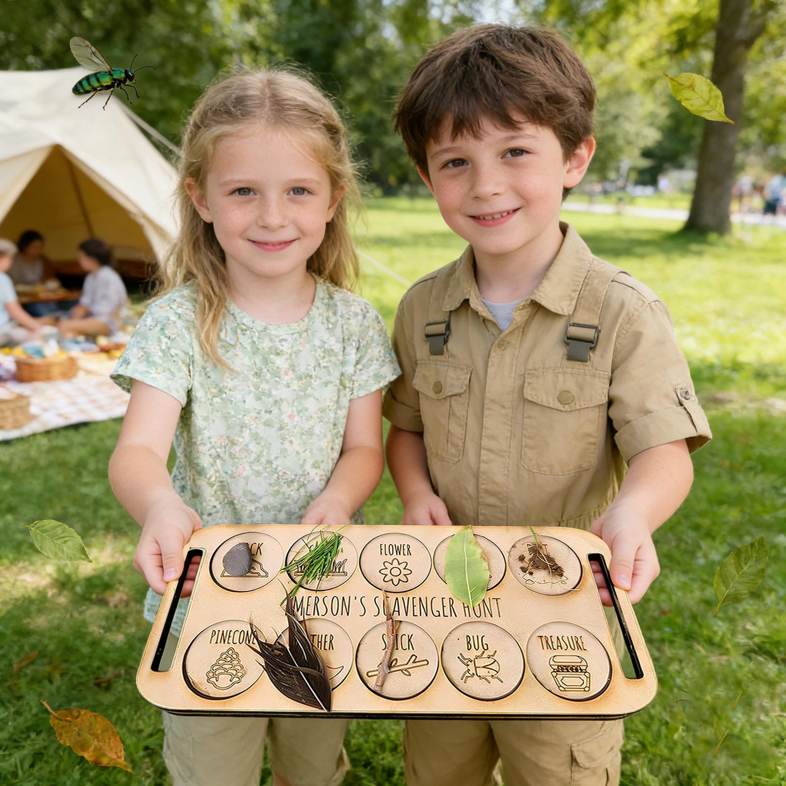 子供向けスカベンジャーハント 木製自然トレイ 屋外スカベンジ - Kids Outdoor Nature Scavenger Hunt のレビューと価格