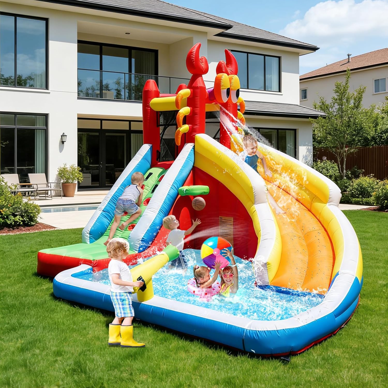 子供用大型インフレータブルバウンスハウス（ウォータースライダ - Kids Outdoor House のレビューと価格