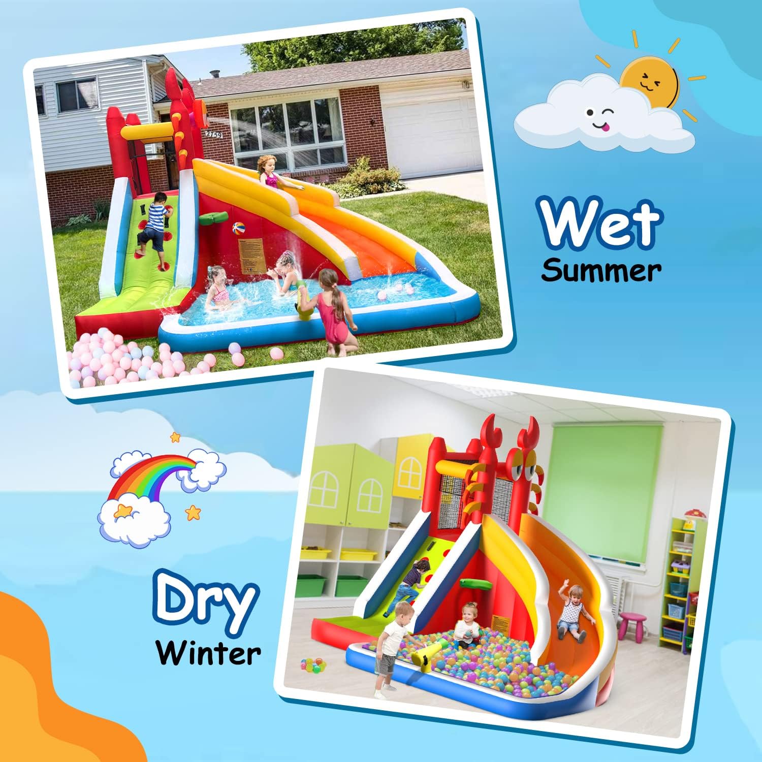 子供用大型インフレータブルバウンスハウス（ウォータースライダ - Kids Outdoor House のレビューと価格