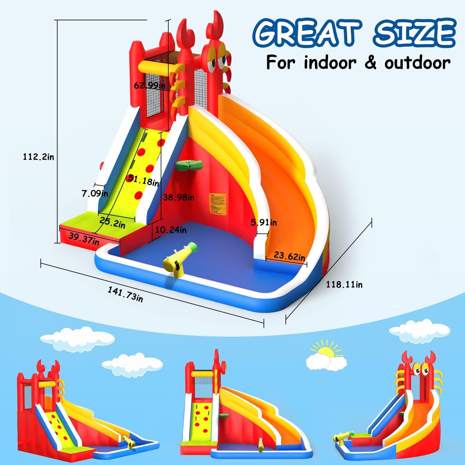 子供用大型インフレータブルバウンスハウス（ウォータースライダ - Kids Outdoor House のレビューと価格