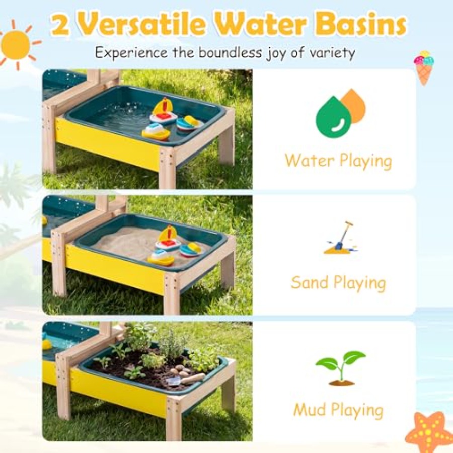 3歳以上向け屋外キッズアクティビティプレイセット：木製砂場と - Kids Outdoor Water Table のレビューと価格