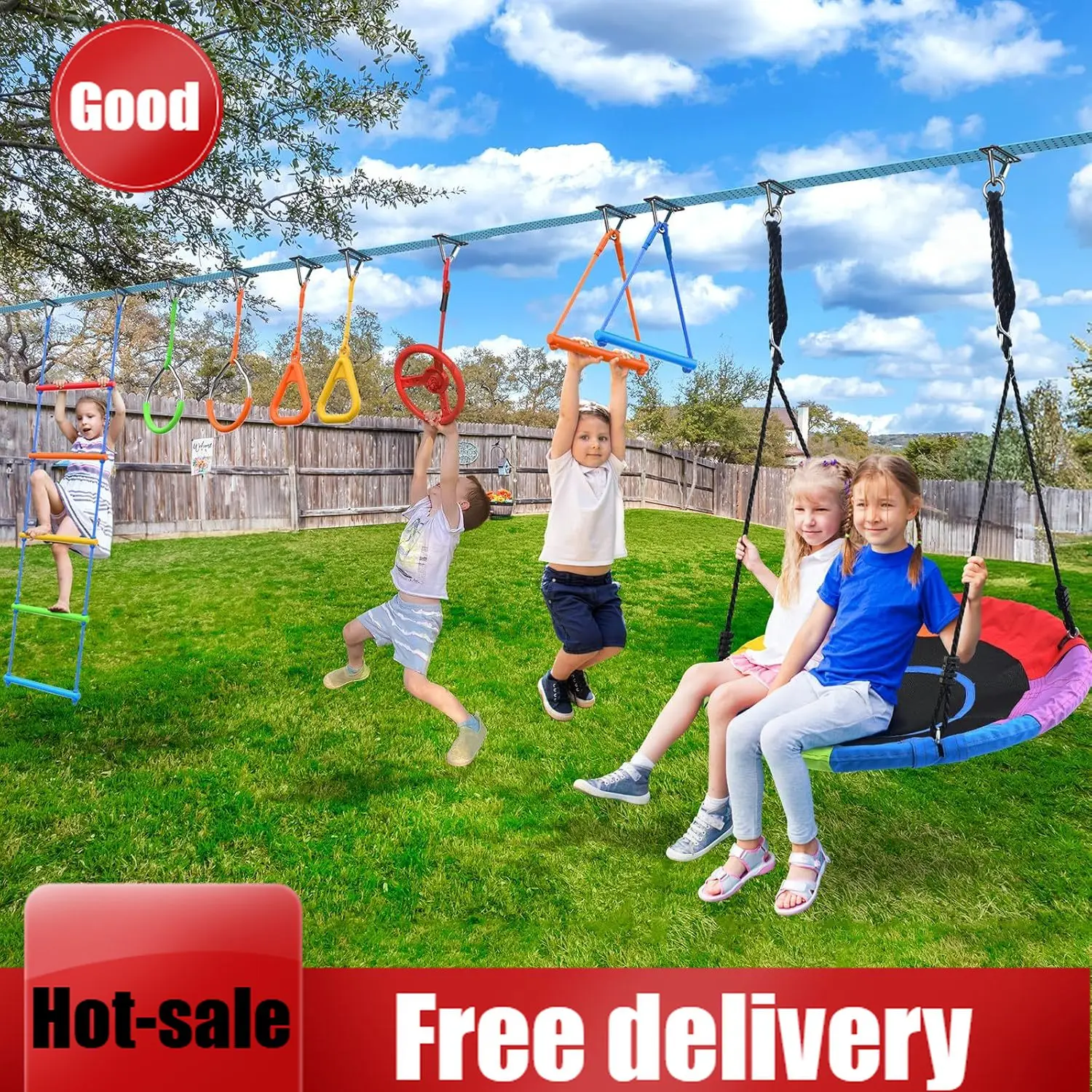 アクティビティ価格：ハップファン 50フィート ニンジャウォ - Kids Outdoor Ninja Course のレビューと価格