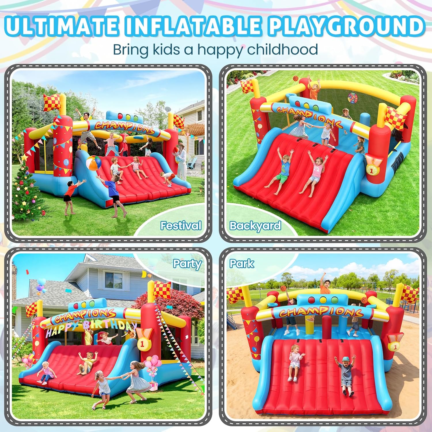 大きな子供向けインフレータブルバウンスハウス、13フィート屋 - Kids Outdoor House のレビューと価格