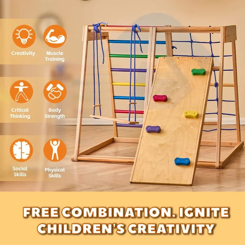 木製クライミングフレーム屋内遊具 室内キッズアクティビティ  - Kids Outdoor Wooden Climbing Frame のレビューと価格