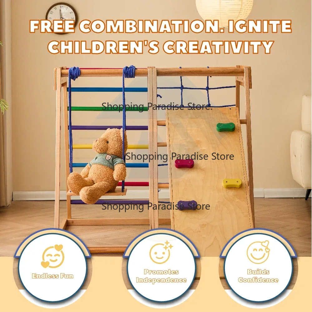 子供用木製レインボークライミングフレーム、屋内遊び場アクティ - Kids Outdoor Wooden Climbing Frame のレビューと価格