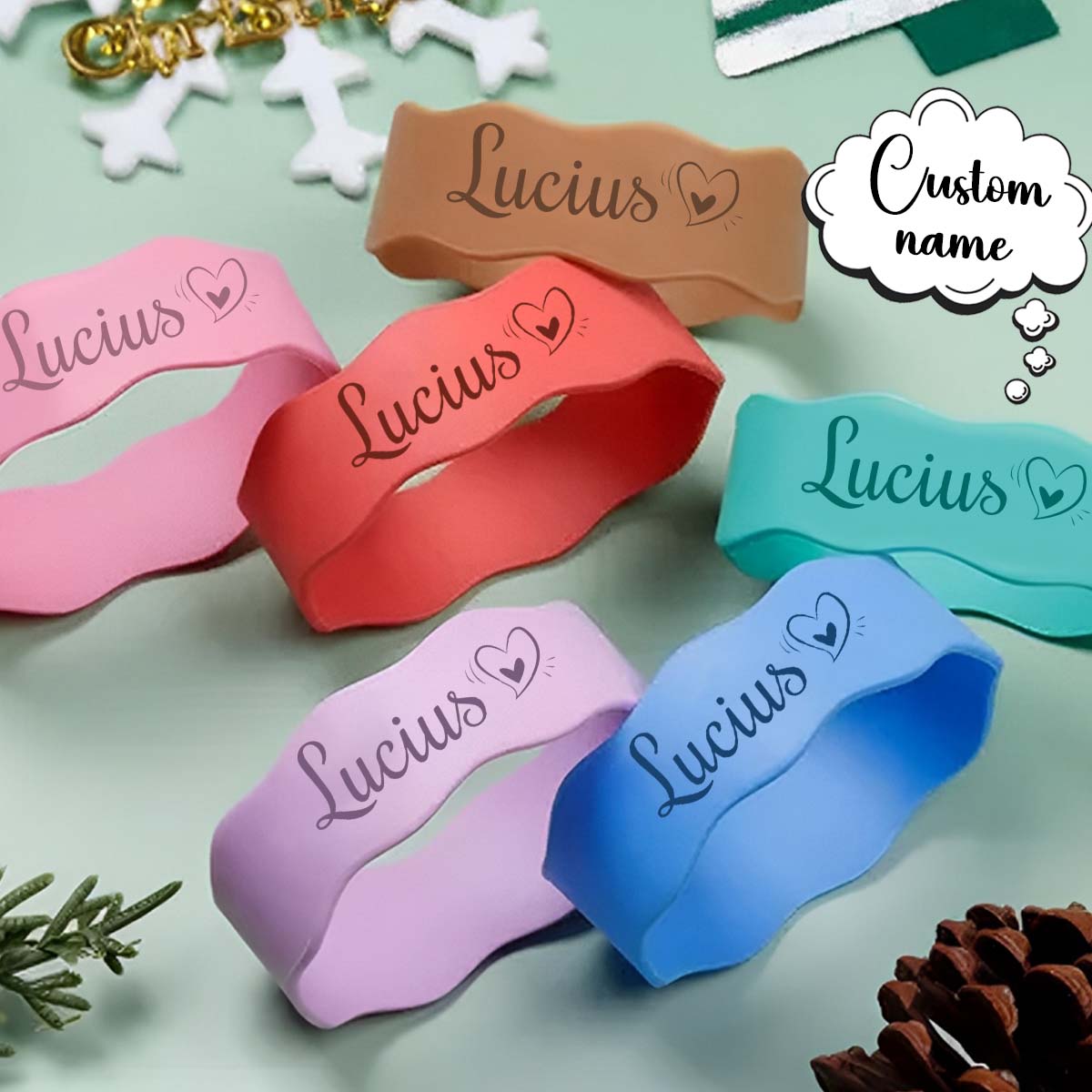 カスタムネーム入りシリコンタンブラースリーブバンド、伸縮性の - Kids Outdoor Decor のレビューと価格