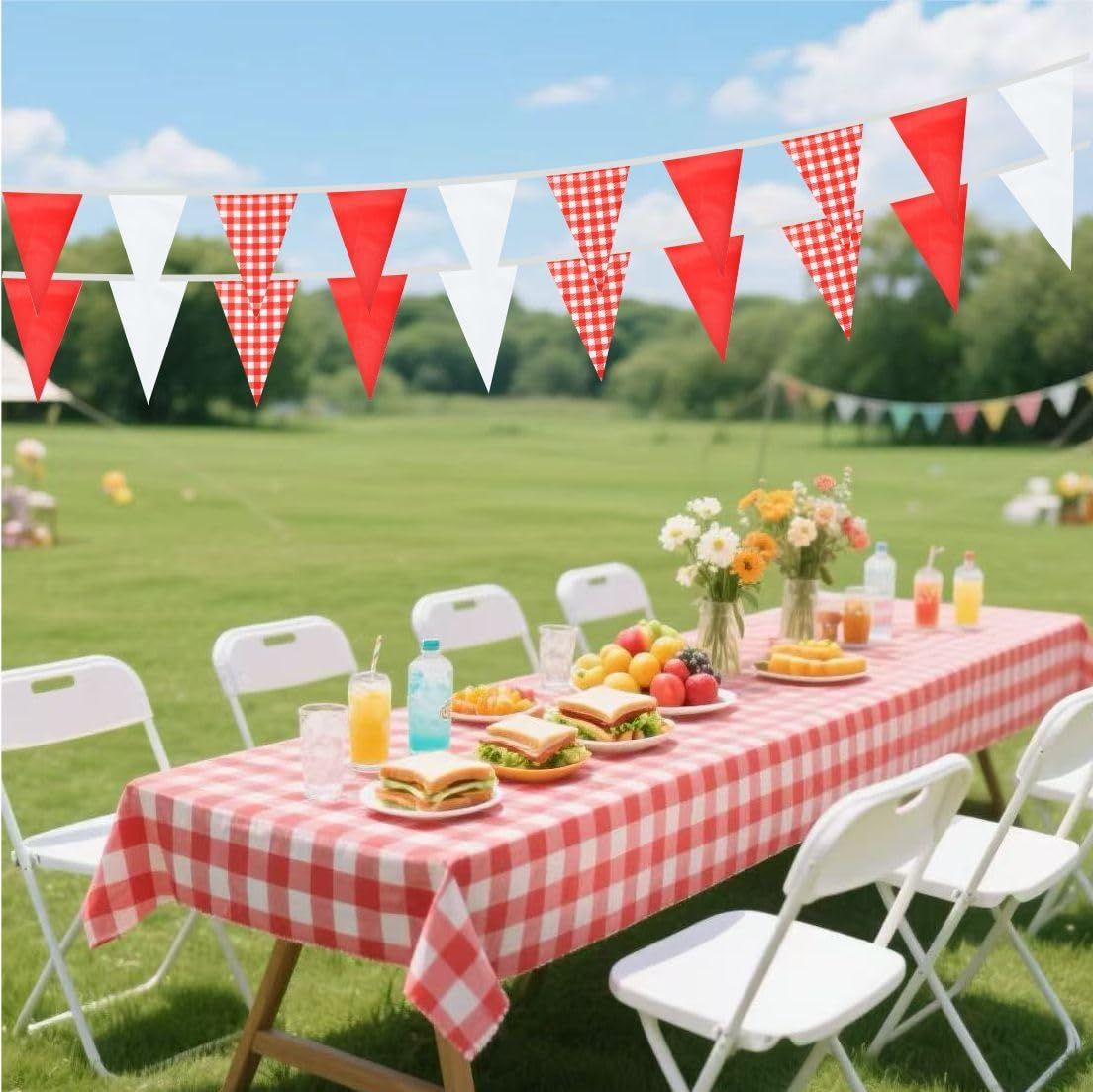 赤と白の三角旗飾り、カーニバル、サーカス、子供の誕生日、結婚 - Kids Outdoor House のレビューと価格