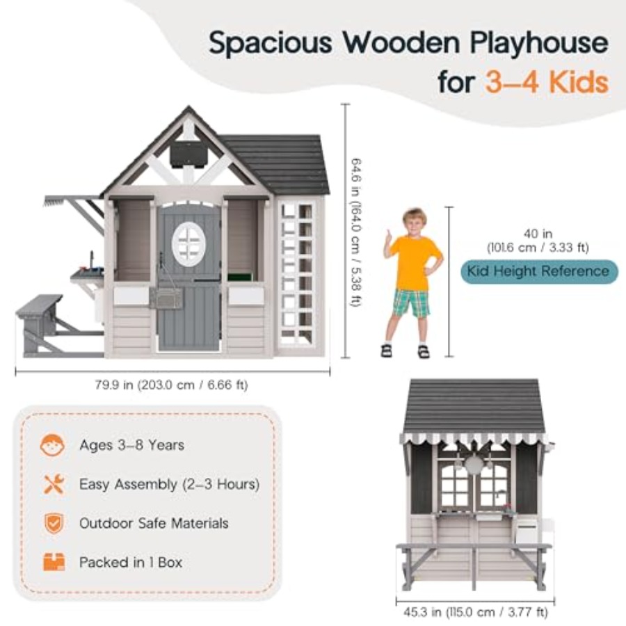 3歳から8歳向けの屋外木製プレイハウス：天然木仕上げ、ベージ - Kids Outdoor Chalkboard のレビューと価格