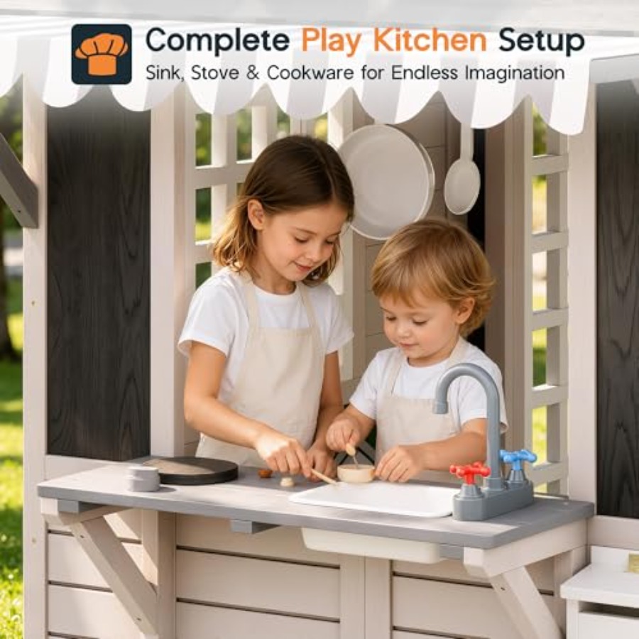 3歳から8歳向けの屋外木製プレイハウス：天然木仕上げ、ベージ - Kids Outdoor Chalkboard のレビューと価格
